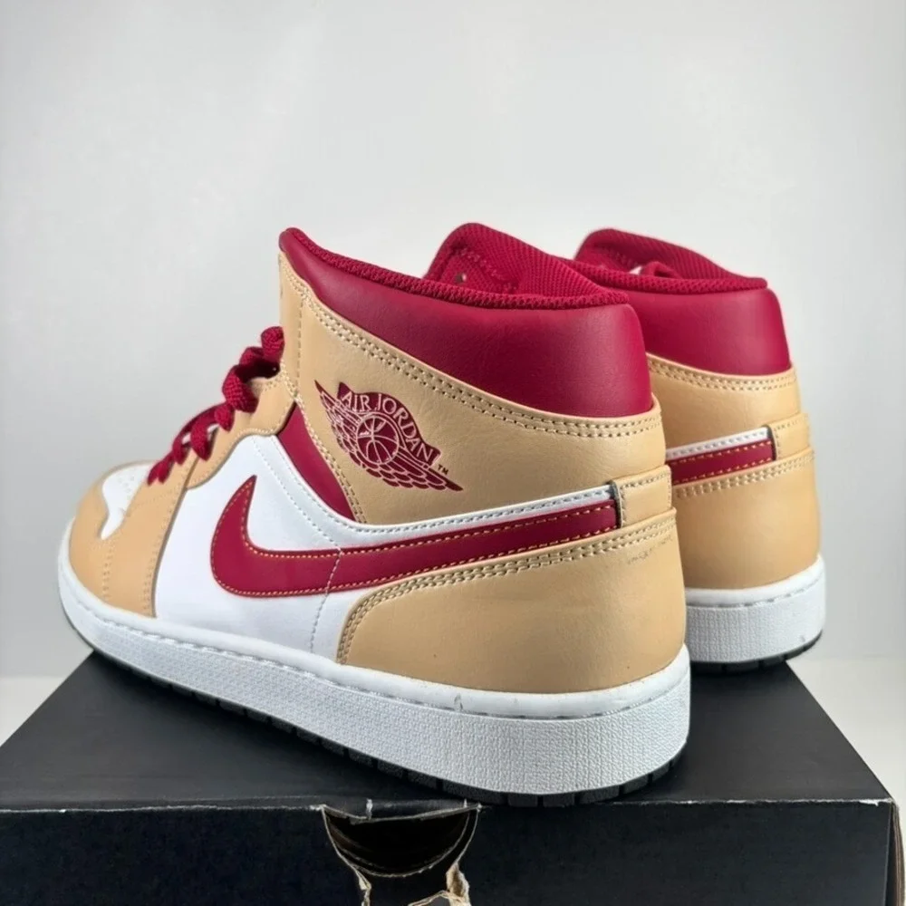 Nike Air Jordan 1 Mid Men's 13 White Onyx/Light Curry Basketball Shoe 554724-201